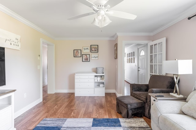 123 Lasalle Dr, Bangor, ME 04401 - living room featuring crown molding, wood finished floors, and ceiling fan