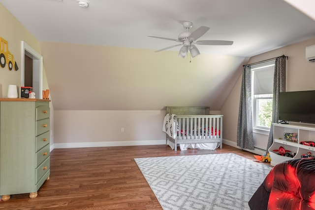 123 Lasalle Dr, Bangor, ME 04401 - bedroom featuring wood finished floors, lofted ceiling, and ceiling fan