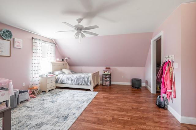 123 Lasalle Dr, Bangor, ME 04401 - bedroom featuring vaulted ceiling, wood finished floors, and a ceiling fan