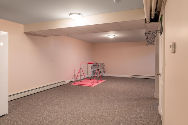 123 Lasalle Dr, Bangor, ME 04401 - finished below grade area with baseboard heating, a baseboard radiator, and carpet floors