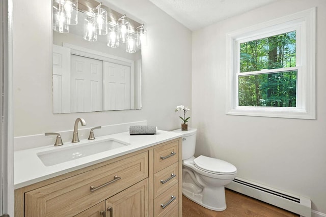 117 Badger Cir, Limerick, ME 04048 - bathroom with a baseboard heating unit, vanity, and wood finished floors
