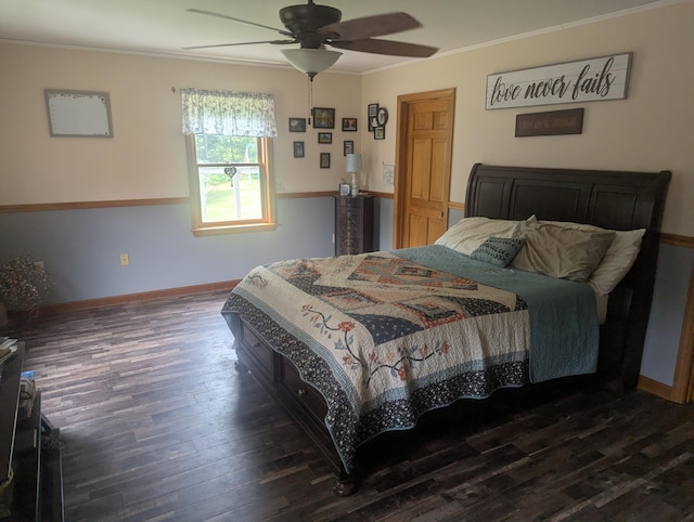 9 Deer Hill Ln, Hampden, ME 04444 - bedroom with hardwood / wood-style flooring, ornamental molding, and a ceiling fan