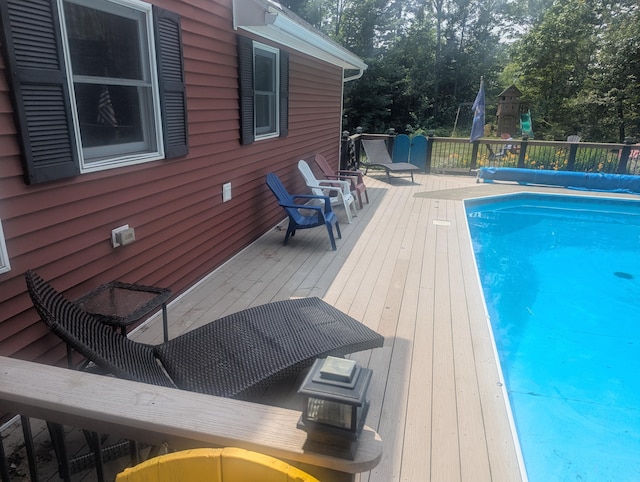 9 Deer Hill Ln, Hampden, ME 04444 - view of swimming pool with a wooden deck