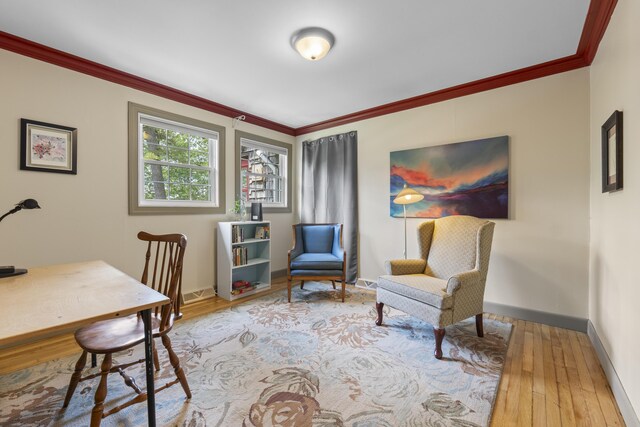 490 Cross Point Rd, Edgecomb, ME 04556 - home office featuring ornamental molding and hardwood / wood-style floors