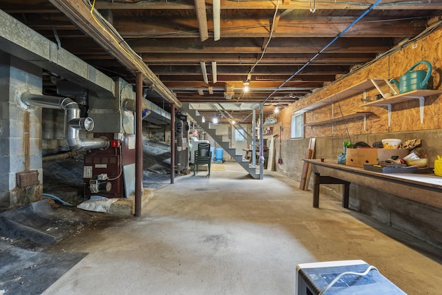 490 Cross Point Rd, Edgecomb, ME 04556 - basement with stairs and heating unit