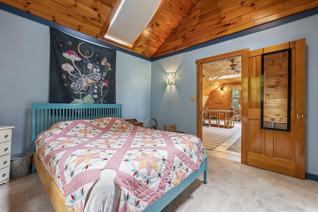 490 Cross Point Rd, Edgecomb, ME 04556 - bedroom featuring vaulted ceiling, carpet flooring, and wood ceiling