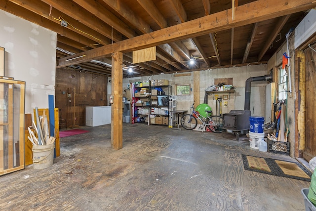490 Cross Point Rd, Edgecomb, ME 04556 - basement with a wood stove