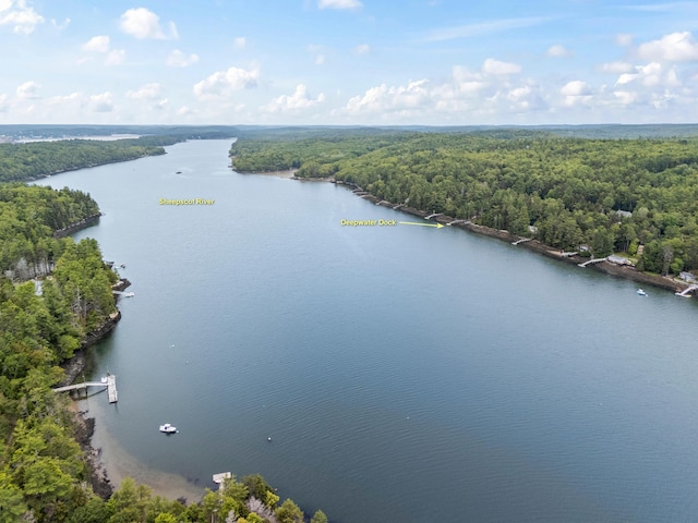 490 Cross Point Rd, Edgecomb, ME 04556 - drone / aerial view of a heavily wooded area and a nearby body of water