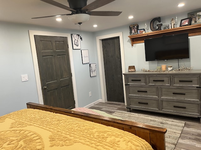 96 N Main St, Milbridge, ME 04658 - bedroom with wood finished floors, recessed lighting, and ceiling fan