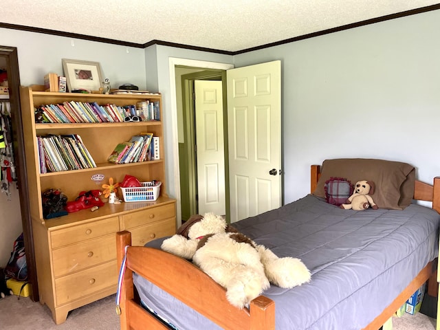 96 N Main St, Milbridge, ME 04658 - bedroom with ornamental molding, light carpet, and a textured ceiling