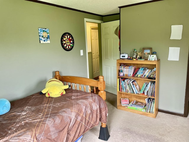 96 N Main St, Milbridge, ME 04658 - carpeted bedroom featuring ornamental molding and a textured ceiling