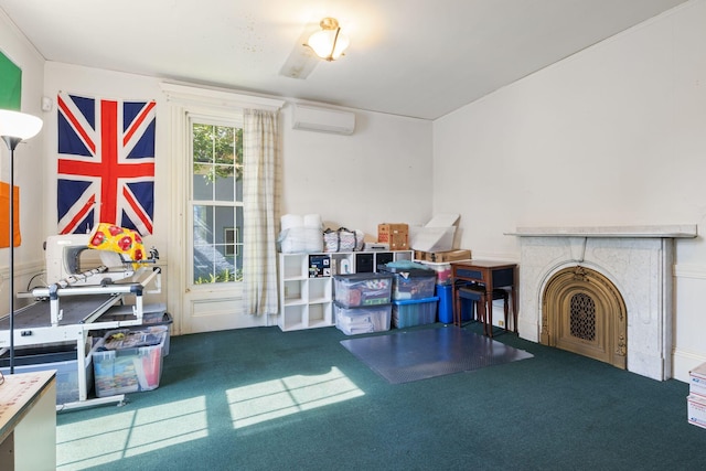 20 Winter St, Augusta, ME 04330 - miscellaneous room featuring a wall unit AC, carpet, and a fireplace
