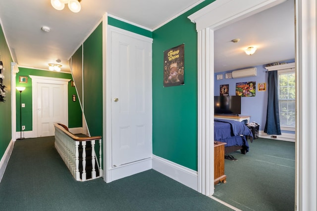20 Winter St, Augusta, ME 04330 - hall featuring carpet floors, an AC wall unit, and crown molding