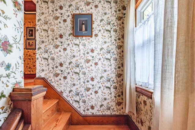 42 Sargent St, Westbrook, ME 04092 - staircase featuring wallpapered walls