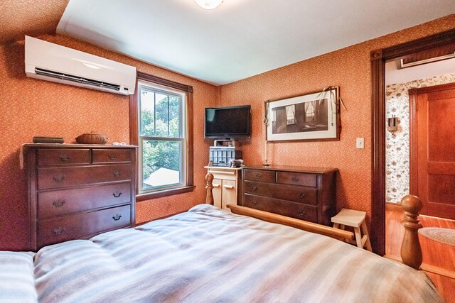 42 Sargent St, Westbrook, ME 04092 - bedroom with an AC wall unit and wallpapered walls