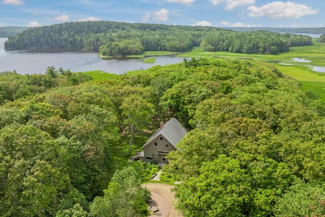 372 Bald Head Rd, Arrowsic, ME 04530 - aerial view of property and surrounding area with a heavily wooded area and a large body of water