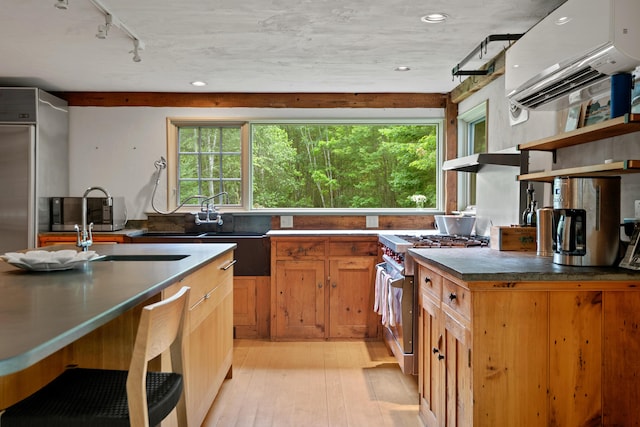 372 Bald Head Rd, Arrowsic, ME 04530 - kitchen featuring healthy amount of natural light, track lighting, stainless steel appliances, open shelves, and recessed lighting