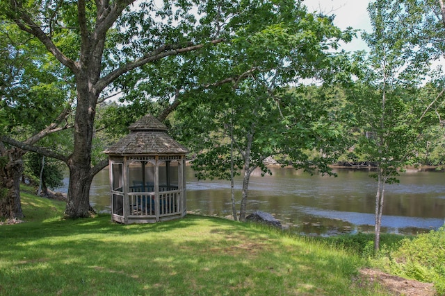 15 Tranquility Way, Ellsworth, ME 04605 - view of green lawn featuring a water view and a gazebo