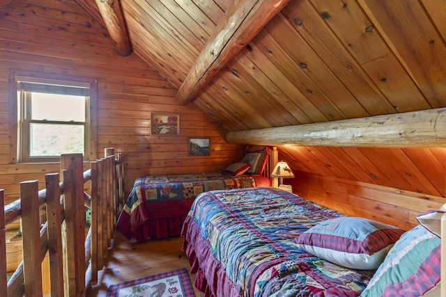 15 Tranquility Way, Ellsworth, ME 04605 - bedroom featuring wood-type flooring, wood walls, and wooden ceiling