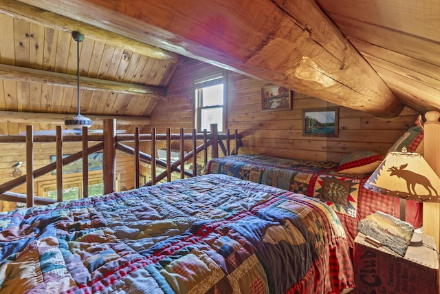 15 Tranquility Way, Ellsworth, ME 04605 - bedroom with wooden ceiling and wood walls