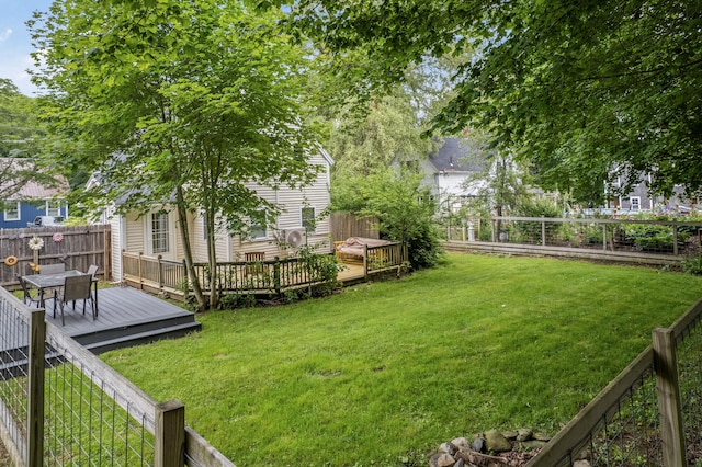23 Cottage Dr, Friendship, ME 04547 - fenced backyard with a deck and outdoor dining space