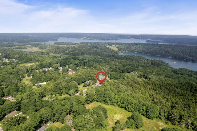 23 Cottage Dr, Friendship, ME 04547 - aerial view of property and surrounding area featuring a heavily wooded area and a nearby body of water