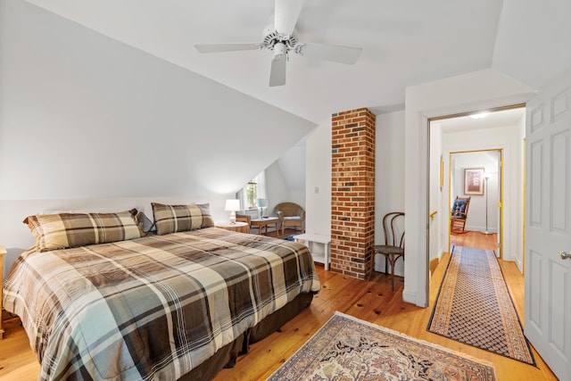 17 Summit St, Ogunquit, ME 03907 - bedroom featuring light wood-type flooring, a ceiling fan, and vaulted ceiling