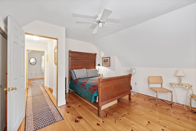 17 Summit St, Ogunquit, ME 03907 - bedroom with lofted ceiling, hardwood / wood-style flooring, and a ceiling fan