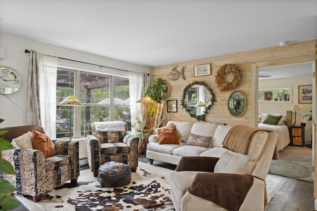 85 Lions Ridge Rd, Alna, ME 04535 - living room featuring wood finished floors and wood walls