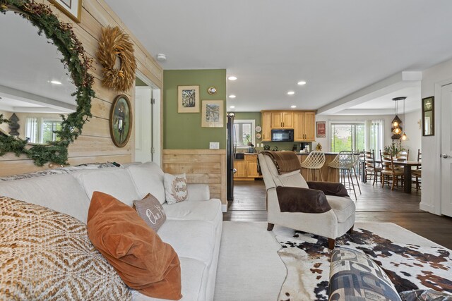 85 Lions Ridge Rd, Alna, ME 04535 - living room with wood finished floors and recessed lighting