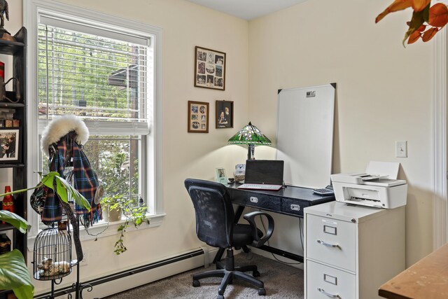 85 Lions Ridge Rd, Alna, ME 04535 - carpeted office space featuring a baseboard radiator