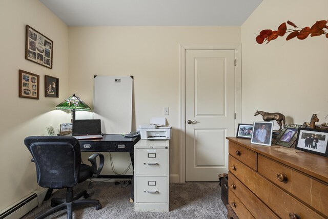 85 Lions Ridge Rd, Alna, ME 04535 - office area with a baseboard radiator and carpet flooring