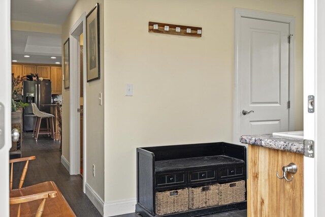 85 Lions Ridge Rd, Alna, ME 04535 - hall with dark wood-style floors and recessed lighting