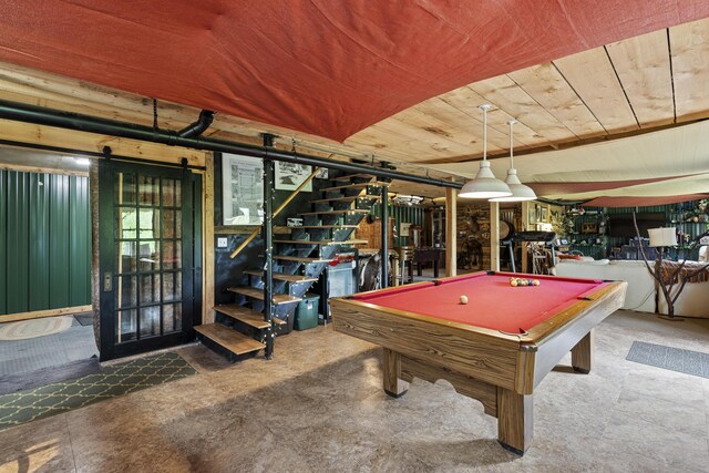 85 Lions Ridge Rd, Alna, ME 04535 - rec room featuring billiards and wood ceiling