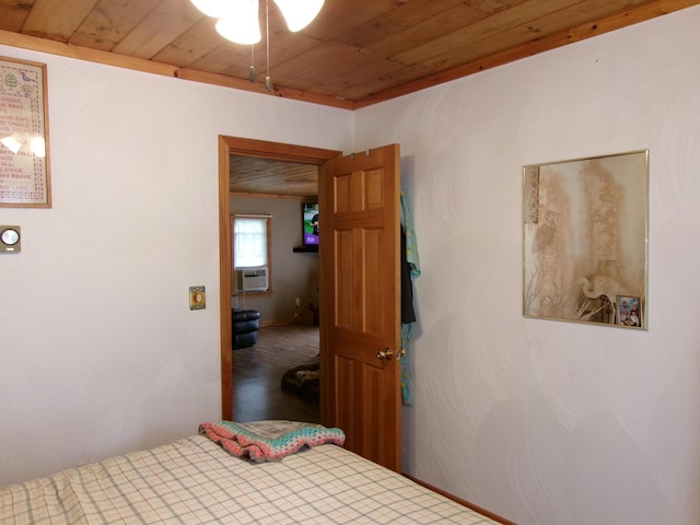 76 Gile Rd, Fayette, ME 04349 - bedroom featuring wood ceiling, cooling unit, and wood finished floors