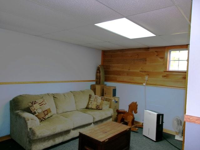 76 Gile Rd, Fayette, ME 04349 - living room with carpet and a paneled ceiling