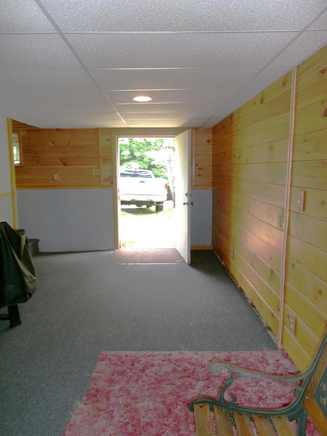 76 Gile Rd, Fayette, ME 04349 - corridor with wood walls and carpet floors