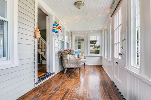 46 Haven Rd, South Portland, ME 04106 - sunroom featuring hardwood / wood-style floors, healthy amount of natural light, wood walls, and wood ceiling