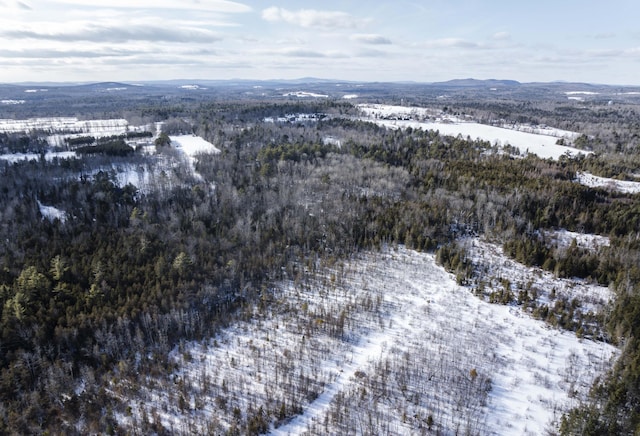 MAP7LOT54 Paine Rd, Dover-Foxcroft, ME 04426 - snowy aerial view with a view of trees and a mountain view