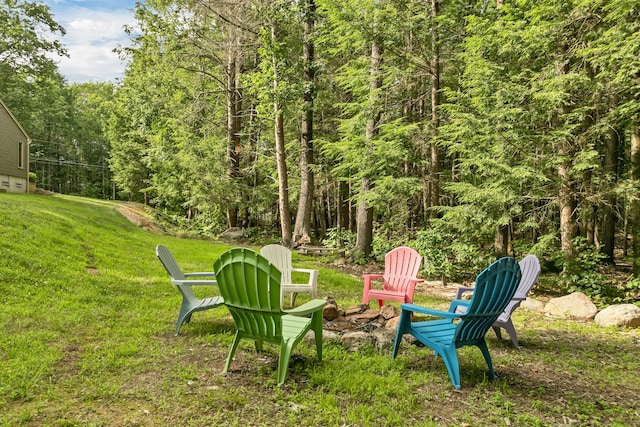 125 Deer Ridge Dr, Barrington, NH 03825 - view of grassy yard with a view of trees and a fire pit