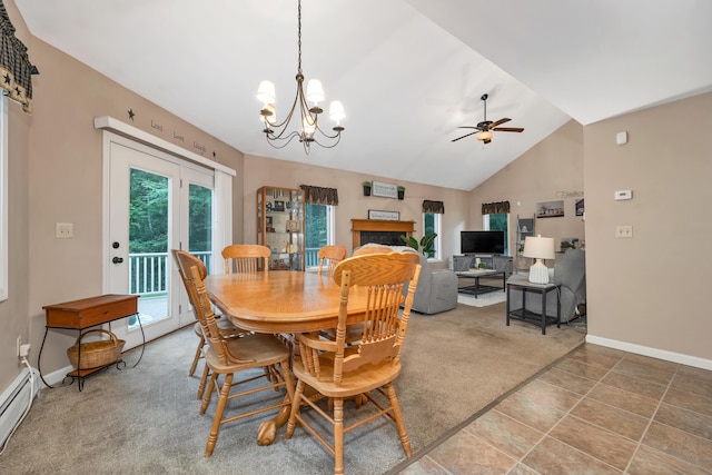 125 Deer Ridge Dr, Barrington, NH 03825 - dining room with a ceiling fan, a baseboard heating unit, and high vaulted ceiling
