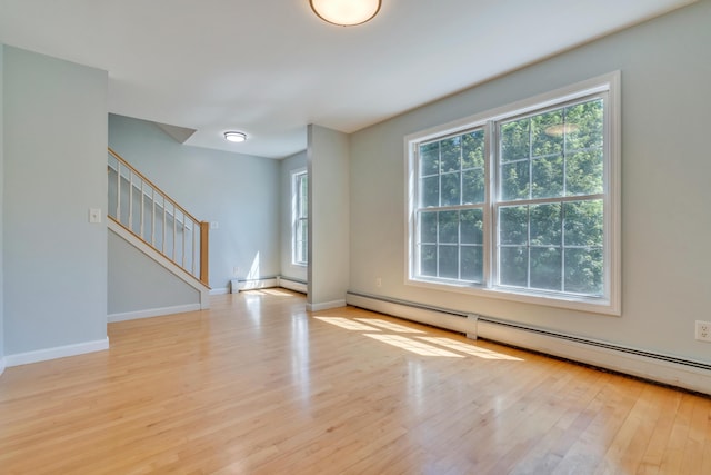 8 Woodside Dr Unit 1, Gorham, ME 04038 - empty room featuring healthy amount of natural light, a baseboard heating unit, wood finished floors, and stairs