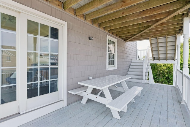 42 Rachel Carson Ln, Wells, ME 04090 - wooden terrace with outdoor dining area and stairway
