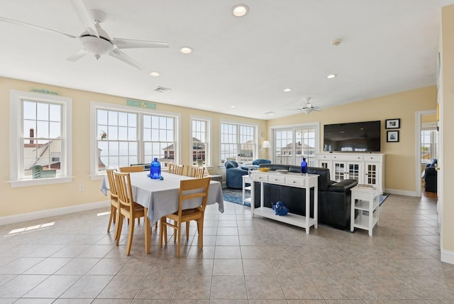 42 Rachel Carson Ln, Wells, ME 04090 - dining space featuring a ceiling fan, recessed lighting, and light tile patterned floors