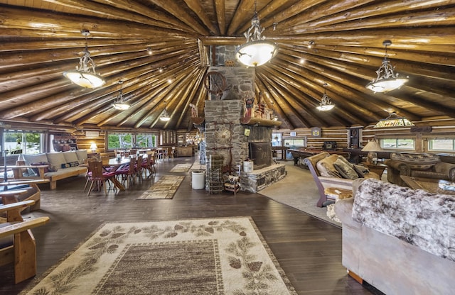 1 Zella Is Unit T14 R8, Wels, ME 04768 - living room featuring wood-type flooring and wood ceiling