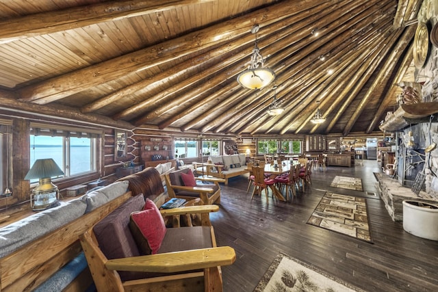 1 Zella Is Unit T14 R8, Wels, ME 04768 - living area with wood ceiling, wood-type flooring, and log walls