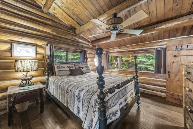 1 Zella Is Unit T14 R8, Wels, ME 04768 - bedroom featuring wooden ceiling, log walls, and wood-type flooring