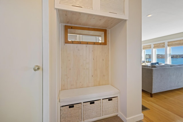 74 Spindle Rd, Ellsworth, ME 04605 - mudroom with a water view and wood finished floors