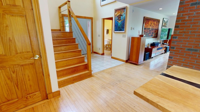 93 Hopkins Rd, Hampden, ME 04444 - stairway featuring wood-type flooring and recessed lighting