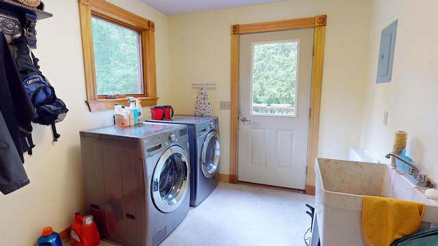 93 Hopkins Rd, Hampden, ME 04444 - laundry room featuring washer and dryer and electric panel